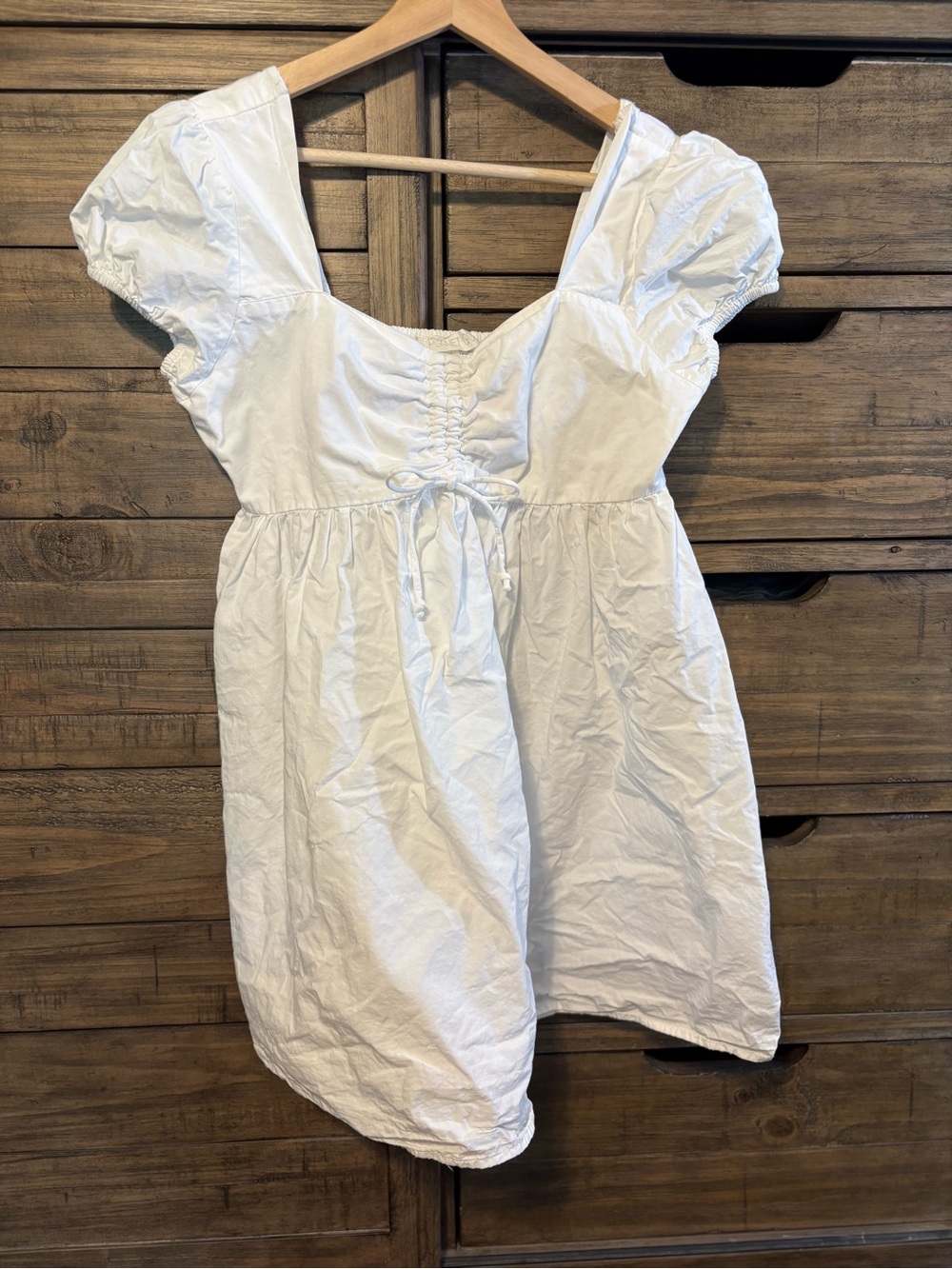 Planet Gold White Babydoll Mini Puff Sleeve Cottagecore Milkmaid Cotton Dress L - Picture 2 of 5